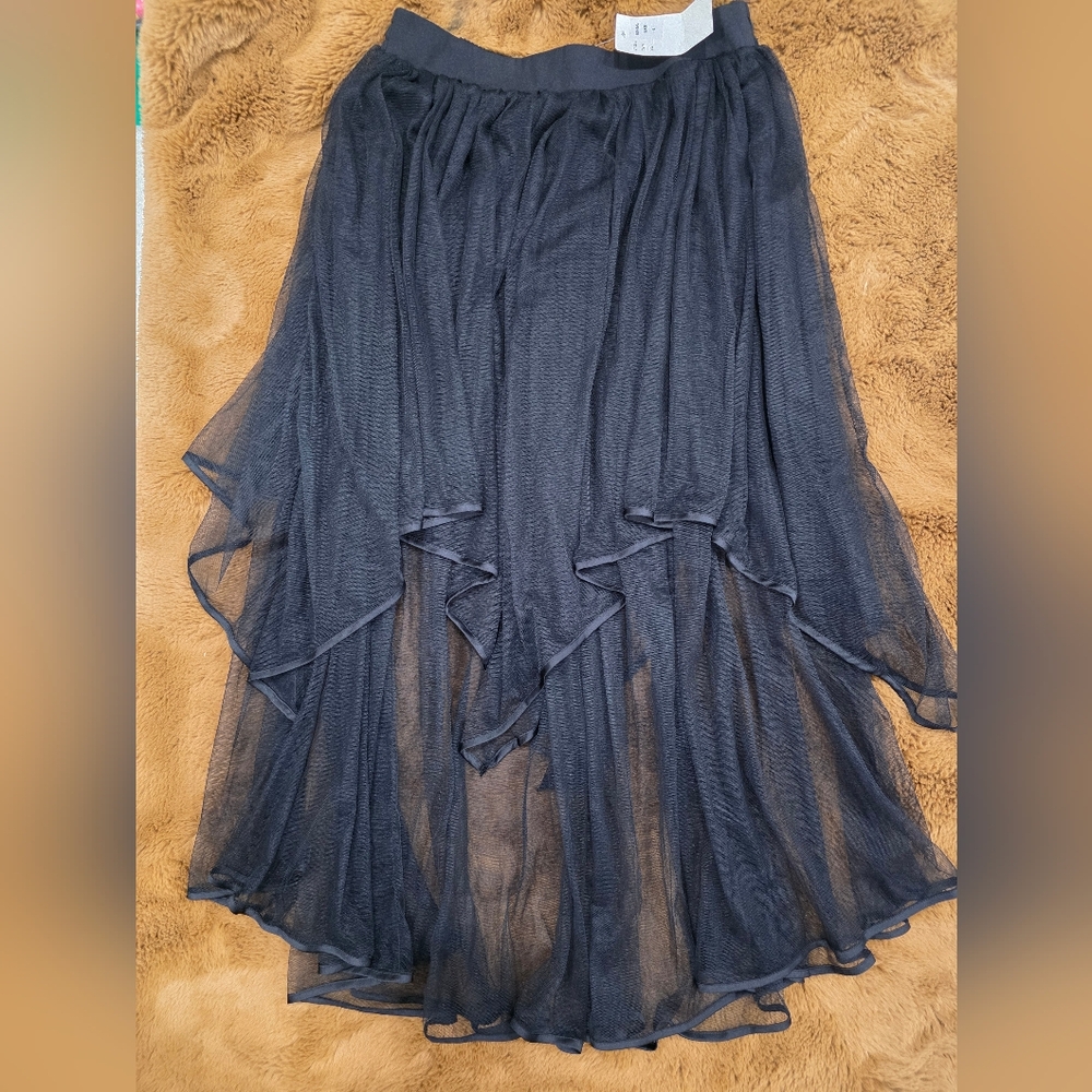 🆕️ Hot & Delicious, womens (L), Black, Sheer Tiered Asymmetrical Skirt